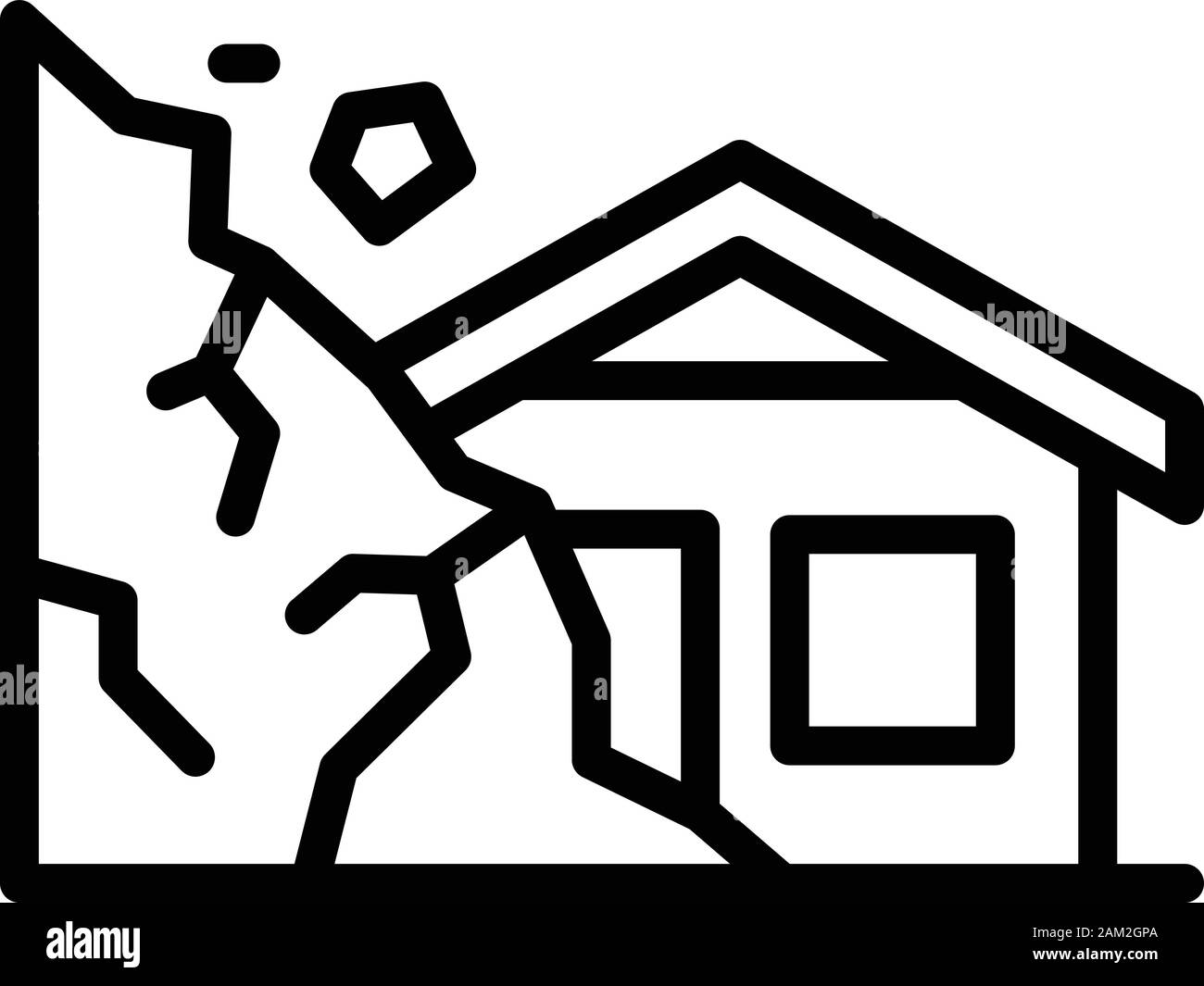 Icône de la maison détruite de rockfall, style de contour Illustration de Vecteur