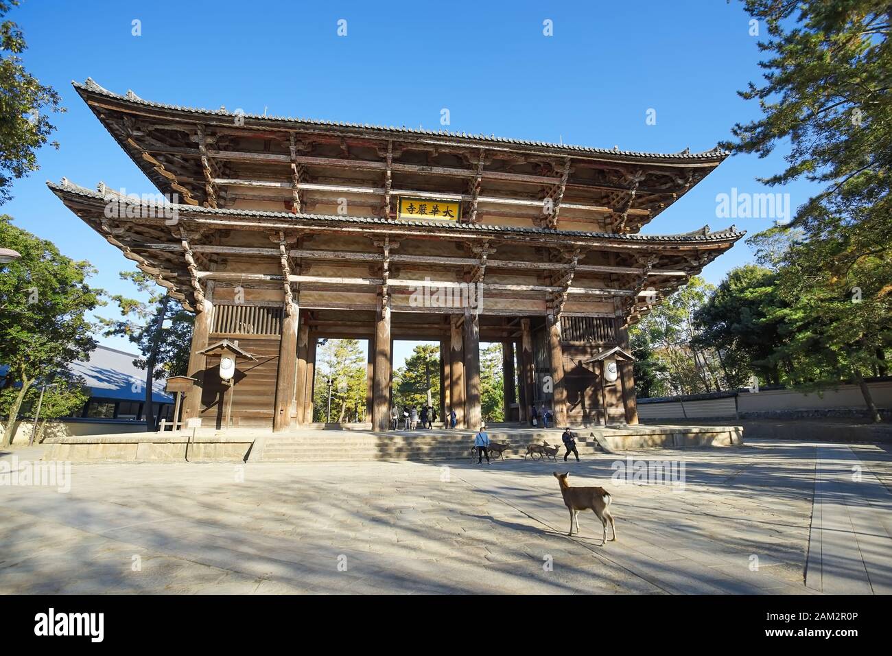 Nara, Japon - 16 décembre 2019 : La grande porte en bois Du temple Todaiji, c'est les destinations de voyage les plus célèbres de Nara ville dans le quartier de Kansai Banque D'Images Nara, Japon - 16 décembre 2019 : La grande porte en bois Du temple Todaiji, c'est les destinations de voyage les plus célèbres de Nara ville dans le quartier de Kansai Banque D'Images