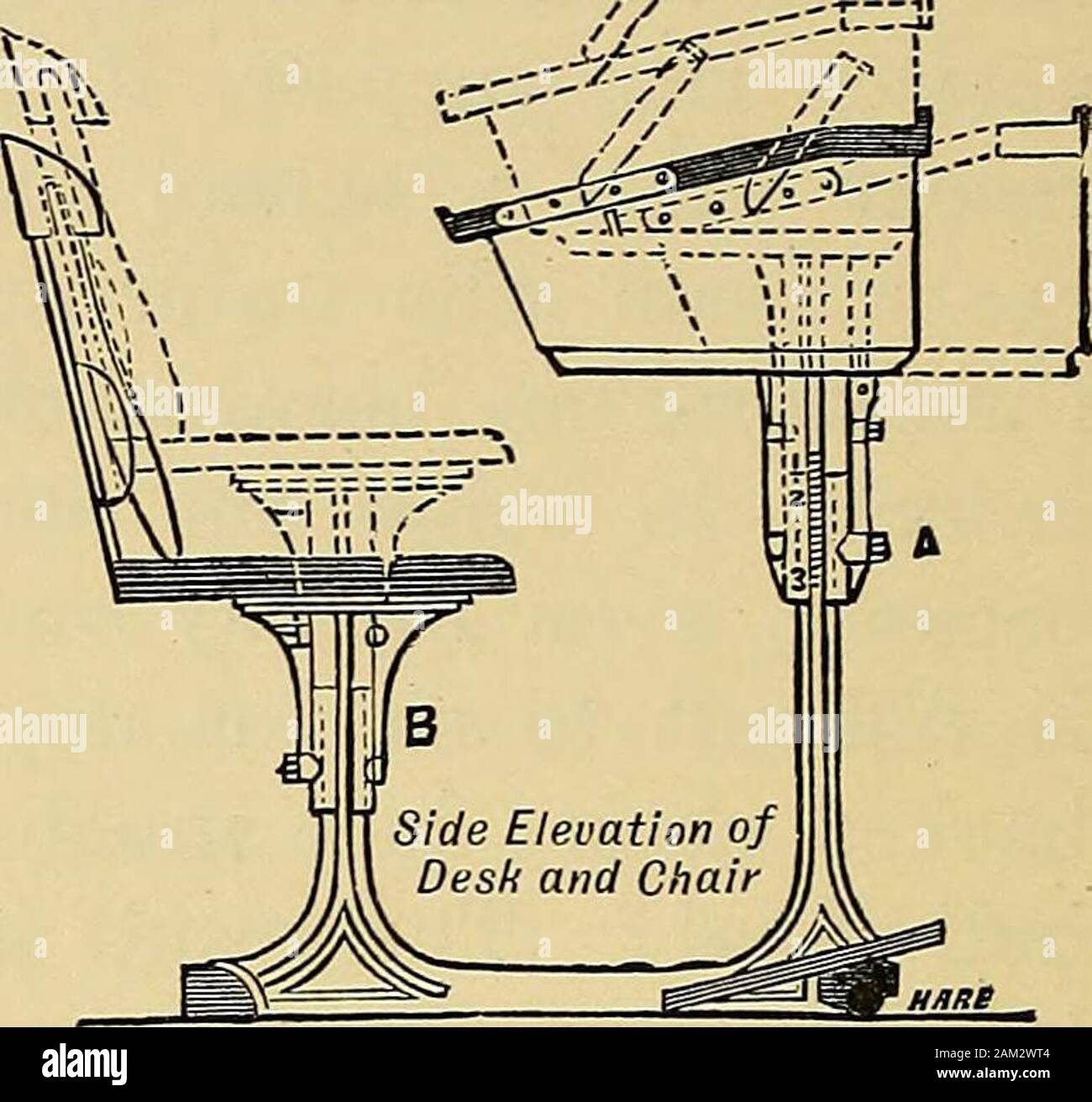 Le traitement de la déviation de la colonne vertébrale latérale : avec l'annexe donnant une analyse de 1000 cas traités consécutifs par la posture et l'exercice exclusivement, sans appui mécanique . Explication : Par l'application d'une clé-de A et B, le bureau et le siège peut beraised ou réduite à une hauteur désirée. 24 top glisse horizontalement. Pente à 15° d'écriture, lecture à 40°. livre (voir fig. 16). Pour pianoforte playing, le samerules s'appliquent, le tabouret-musique ordinaires doivent être éliminés, et une chaise à dossier haut employées, qui viendra aussi Fig. 16. Banque D'Images