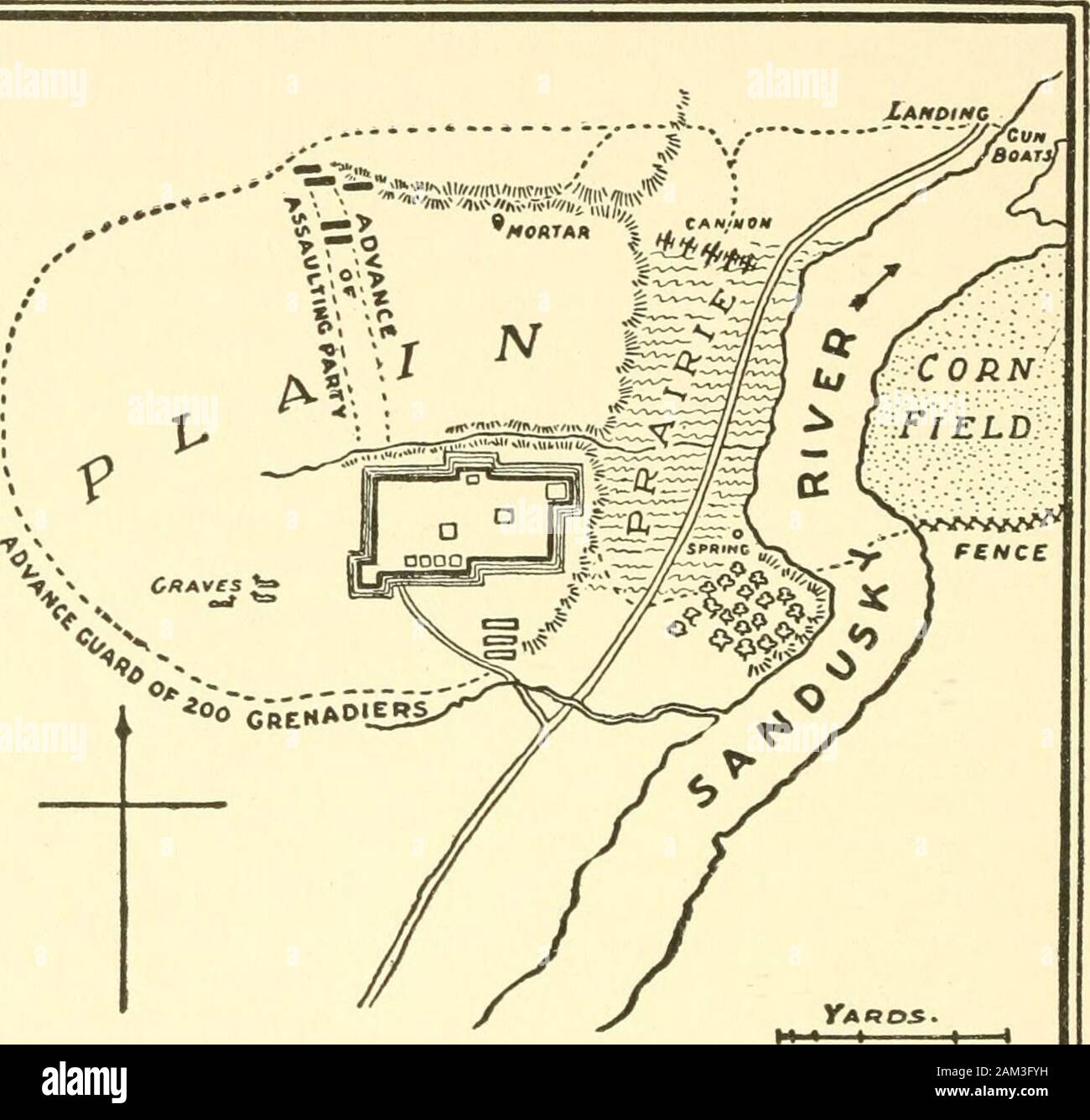 Combats frontaliers & fighters ; histoire des pionniers entre les Alleghenies et le Mississippi et dans la République du Texas . Duncan, et Edmund Shipp ; tous les SeventeenthRegulars sauf Meek, qui appartenait à la neuvième.avec eux est allé le Lieutenant Anderson, qui, ayant nocommand, vaillamment servi comme volontaire dans les rangs. Fort Stephenson était un builtaround délabré vieille stockade, une ancienne maison de marchands indiens à la tête de nav-comportant de la Sandusky, à une vingtaine de kilomètres de la rive du lac Érié, dans ce qui est maintenant Sandusky Comté,Ohio. L'endroit était parfois appelé Sandusky inférieur,et le bat Banque D'Images