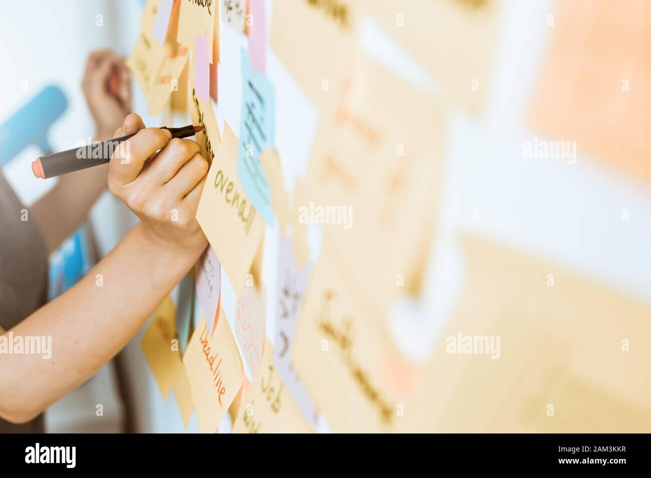 Les gens d'affaires utilisent des notes adhésives post, écrivant des idées. Travail D'Équipe. Banque D'Images