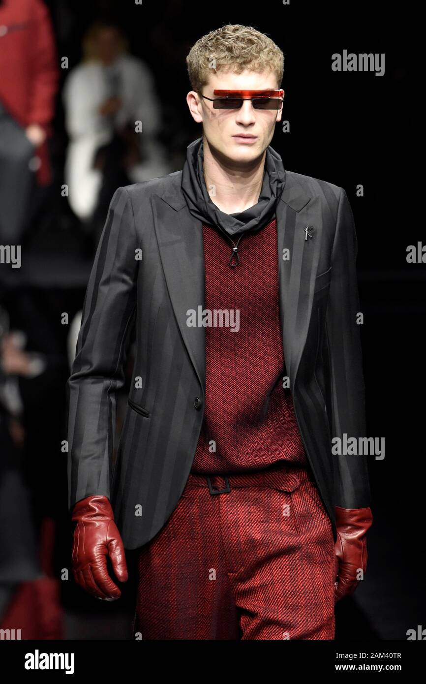 Milan, Italie. 11Th Jan, 2020. Milan Fashion week, Les Hommes Automne Hiver. 2020 2021 Milan, mode masculine Automne Hiver 2020 2021. Emporio Armani Photo : Crédit photo : modèle indépendant Agence/Alamy Live News Banque D'Images