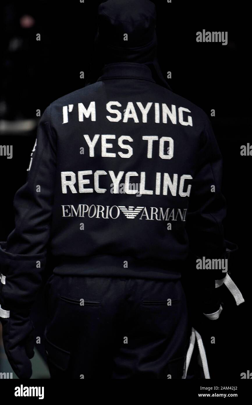 Milan, Italie. 11Th Jan, 2020. Milan Fashion week, Les Hommes Automne Hiver. 2020 2021 Milan, mode masculine Automne Hiver 2020 2021. Emporio Armani Photo : Crédit photo : modèle indépendant Agence/Alamy Live News Banque D'Images