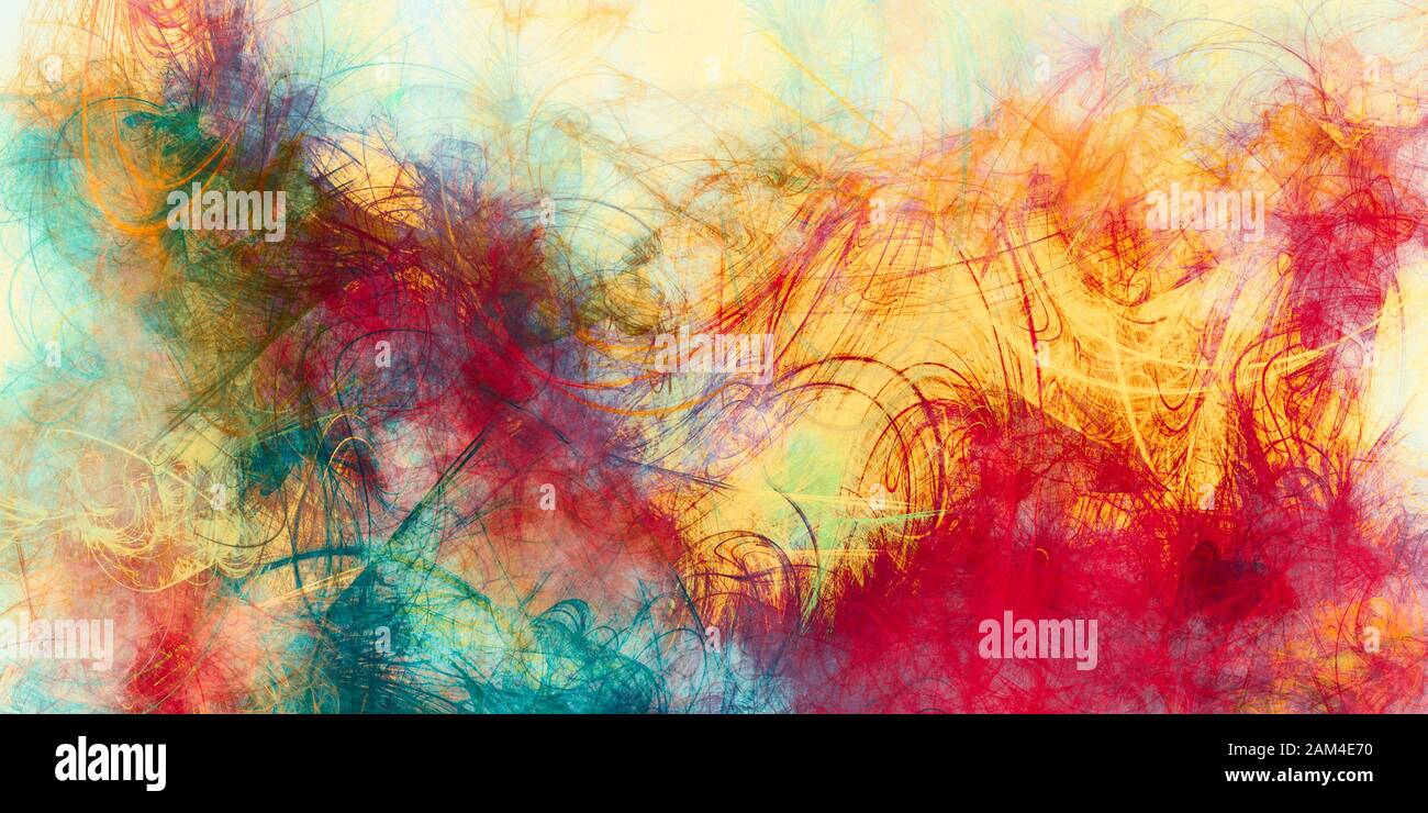 Fond de peinture moderne. Coups de pinceau aléatoires dans les tons de rouge et de jaune. Motif multicolore. Art contemporain Banque D'Images