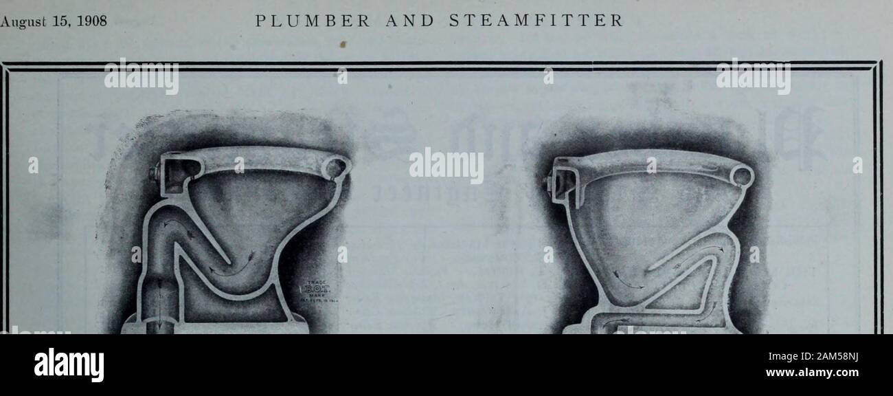 Partie mécanique et plomberie - décembre 1908 . ENTPorcelain l'urinoir urinoir cale cale illustré sur cette page comme étant le plus arerecognized les mesures sanitaires de l'varioustypes d'appareils conçus à des fins similaires. Ourupinals ont été installés dans plusieurs des besthotels, immeubles de bureaux, des cafés, des dépôts de fer, publicschools, etc., à travers le Canada et les États-Unis. Ils peuvent être fournis en un seul ou comme manysections comme souhaité ; peut être utilisé avec des réservoirs auxiliaires, comme orflushometer peut être désiré. Nous fabriquons également une ligne complète et ofporcelain les baignoires, lavabos, Banque D'Images