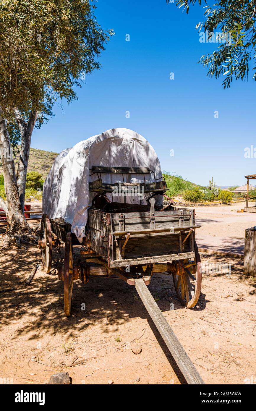 Pioneer Living History Museum : Wagon couvert Banque D'Images