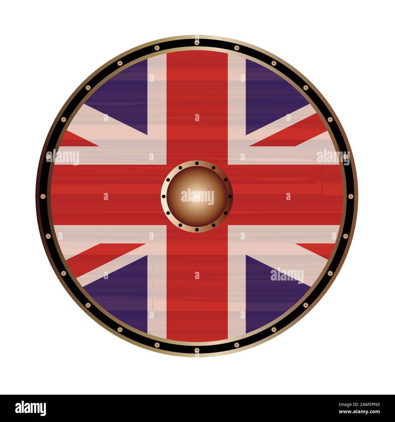 Un bouclier rond avec le drapeau de l'Union britannique isolé sur fond blanc Illustration de Vecteur