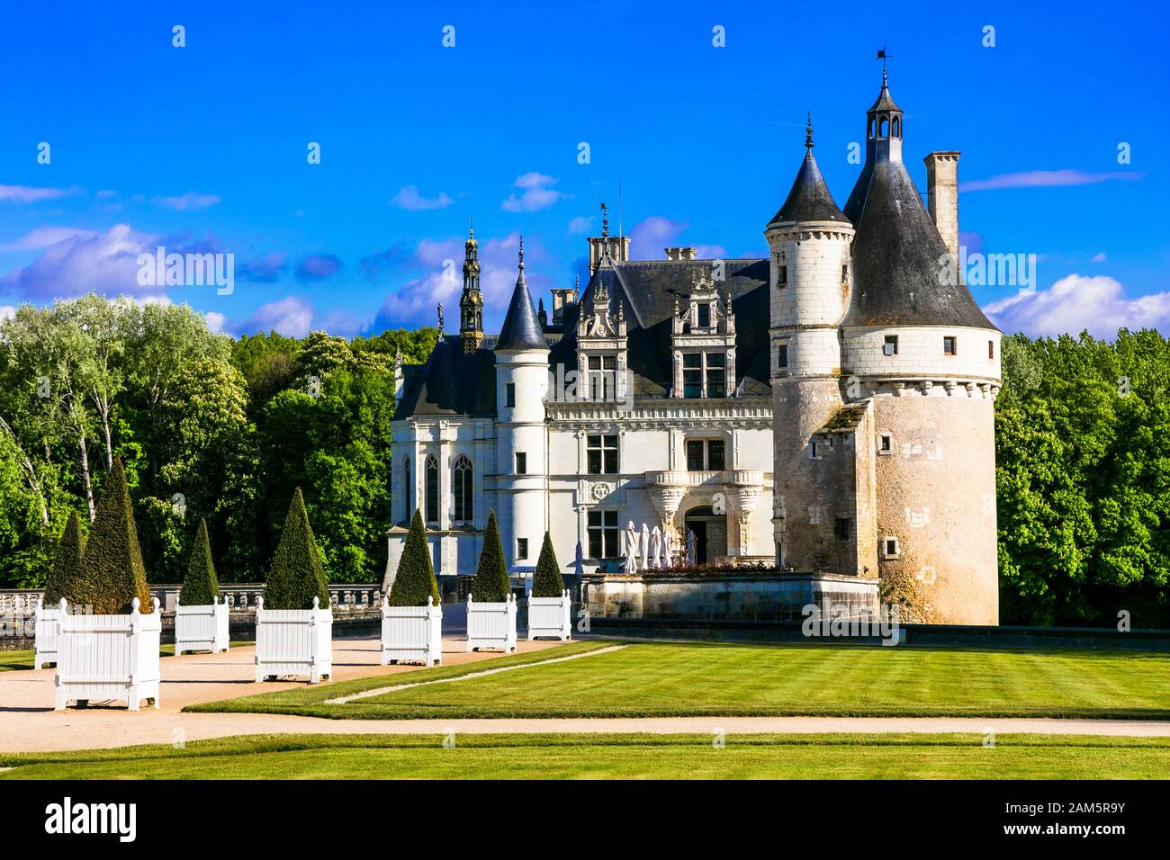 Impressionnant château de Chenonceau, vallée de la Loire, France. Banque D'Images
