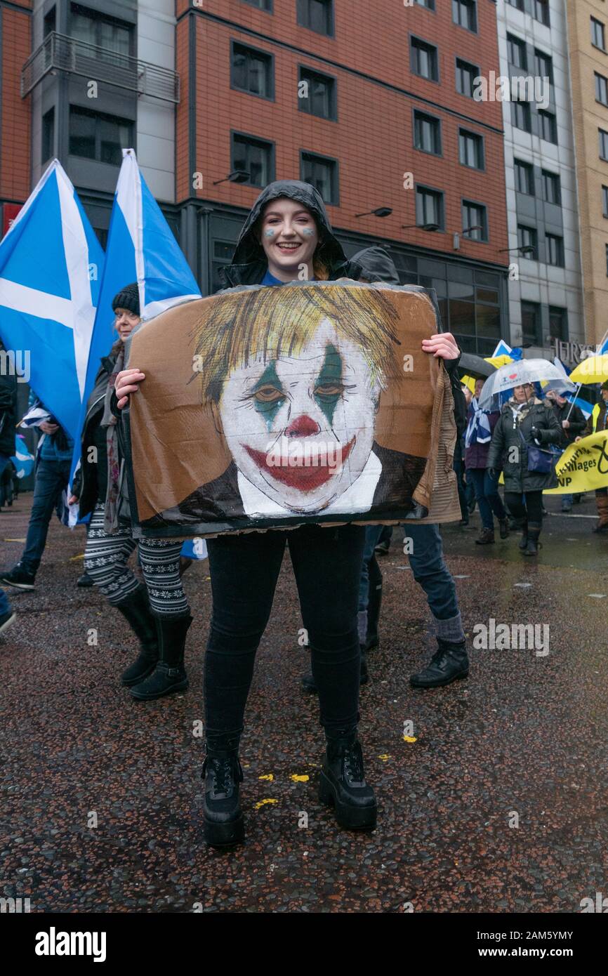 Glasgow, Royaume-Uni. 11Th Jan, 2020. Autour de 100 000 manifestants participant au "tous sous une même bannière" pro-indépendance mars à Glasgow pour exiger un deuxième référendum sur l'indépendance de l'Écosse. Crédit : Richard Gass/Alamy Live News Banque D'Images
