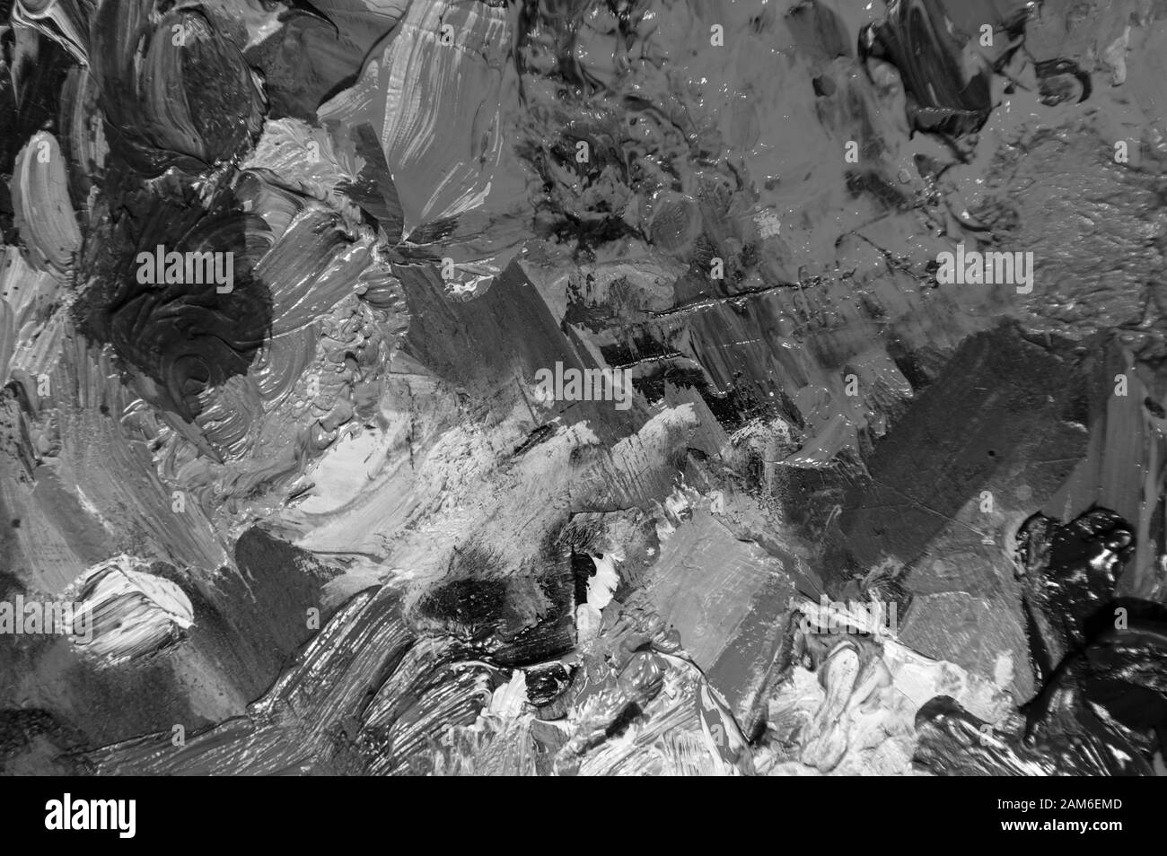 macro gros plan de peinture à l'huile noire et blanche Banque D'Images
