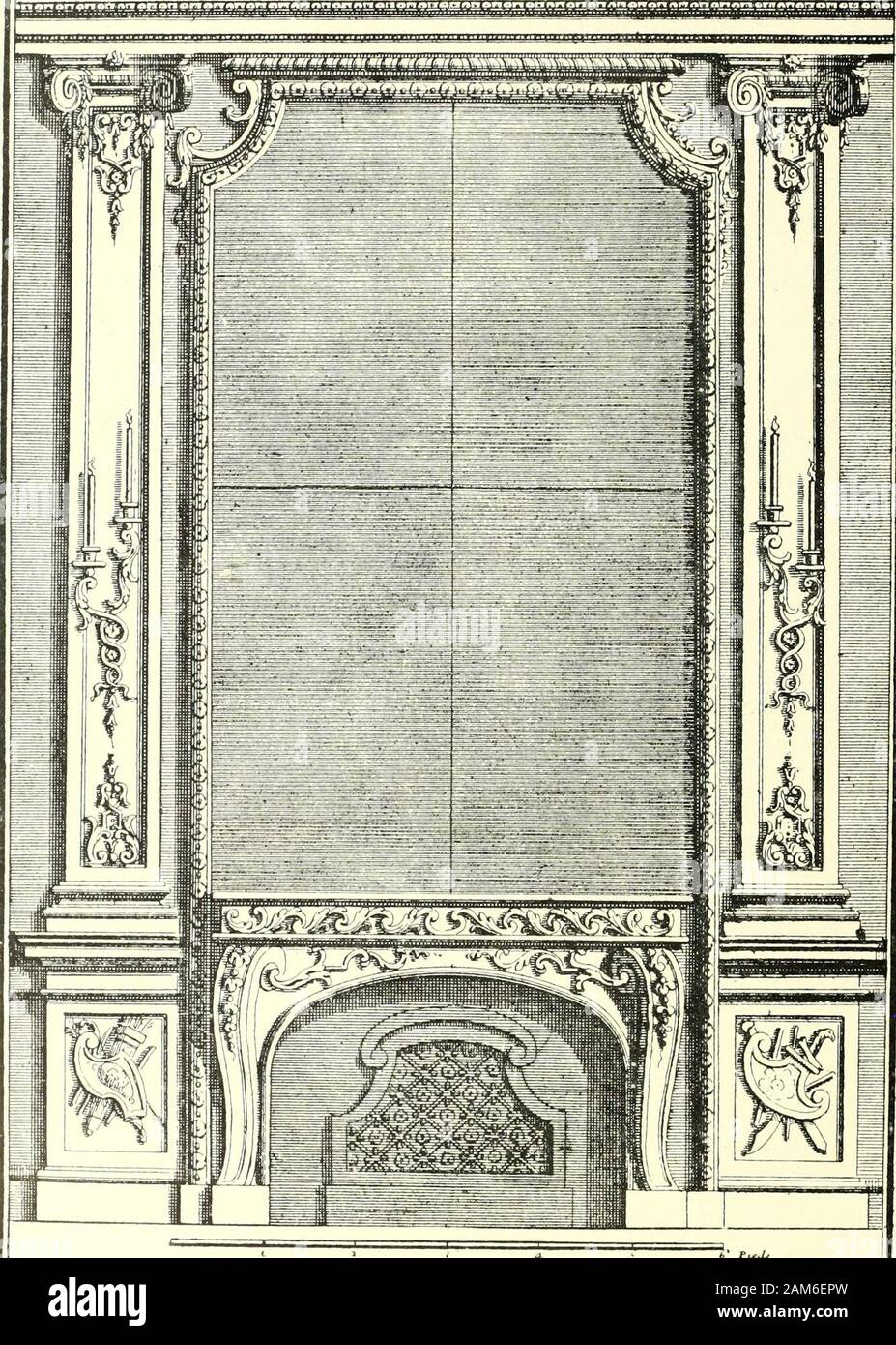 Un guide historique à l'intérieur français, mobilier, décoration, boiseries, & Allied Arts au cours de la dernière moitié du dix-septième siècle, l'ensemble du dix-huitième siècle, et au début du 19e . Cheminée et de verre, des appliques et Faisan prélat. Regency. J. B. LE ROUX. 245Première moitié du 18e siècle. Banque D'Images