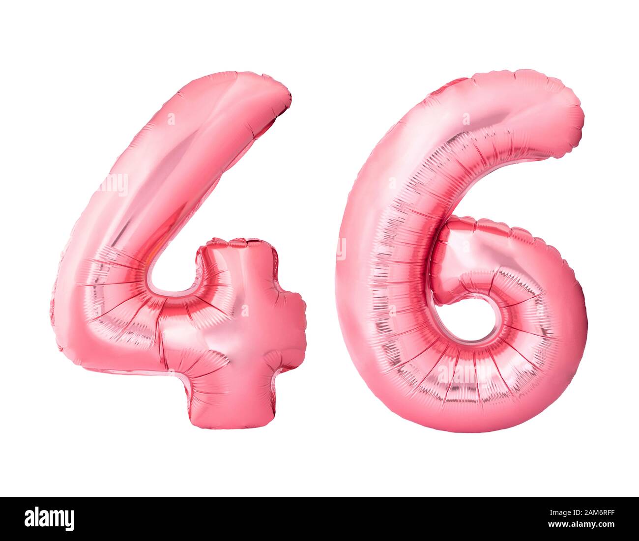 Numéro 46 quarante-six fait de ballons gonflables en or rose isolé sur fond blanc Banque D'Images