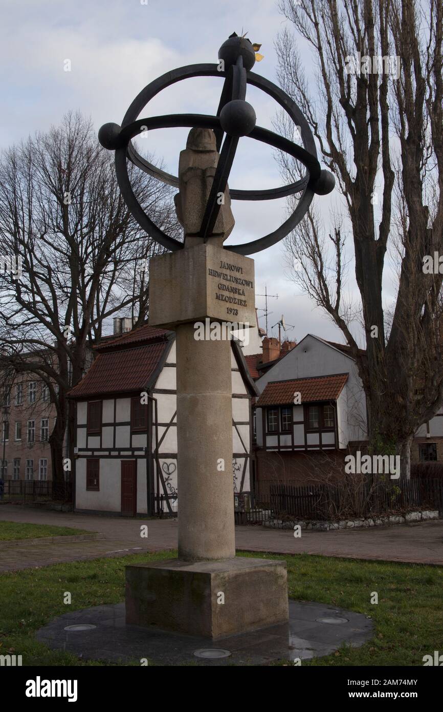 Statue commémorant Jan Heweliusz, Gdansk, Pologne Banque D'Images