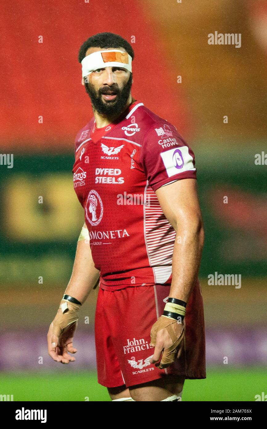 Llanelli, Royaume-Uni. 11 janvier, 2020. Scarlets numéro huit dans le Cassiem Uzair Scarlets v RC Toulon Rugby Challenge Cup Match. Credit : Gruffydd Ll. Thomas/Alamy Live News Banque D'Images