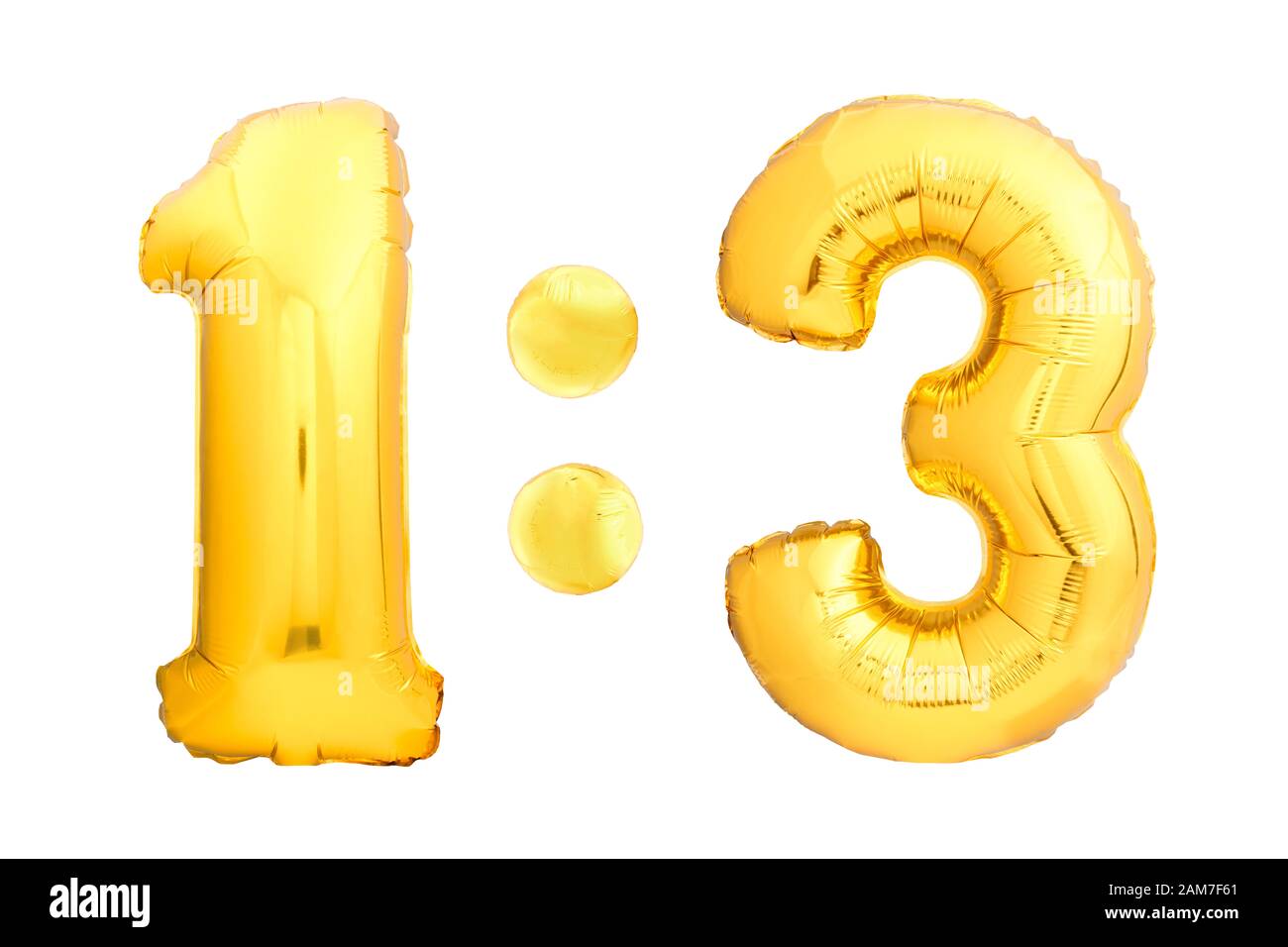 Score de football 1:3 numéros un et trois faits de ballons gonflables dorés isolés sur fond blanc. Сhildren tableau de bord de la compétition Banque D'Images