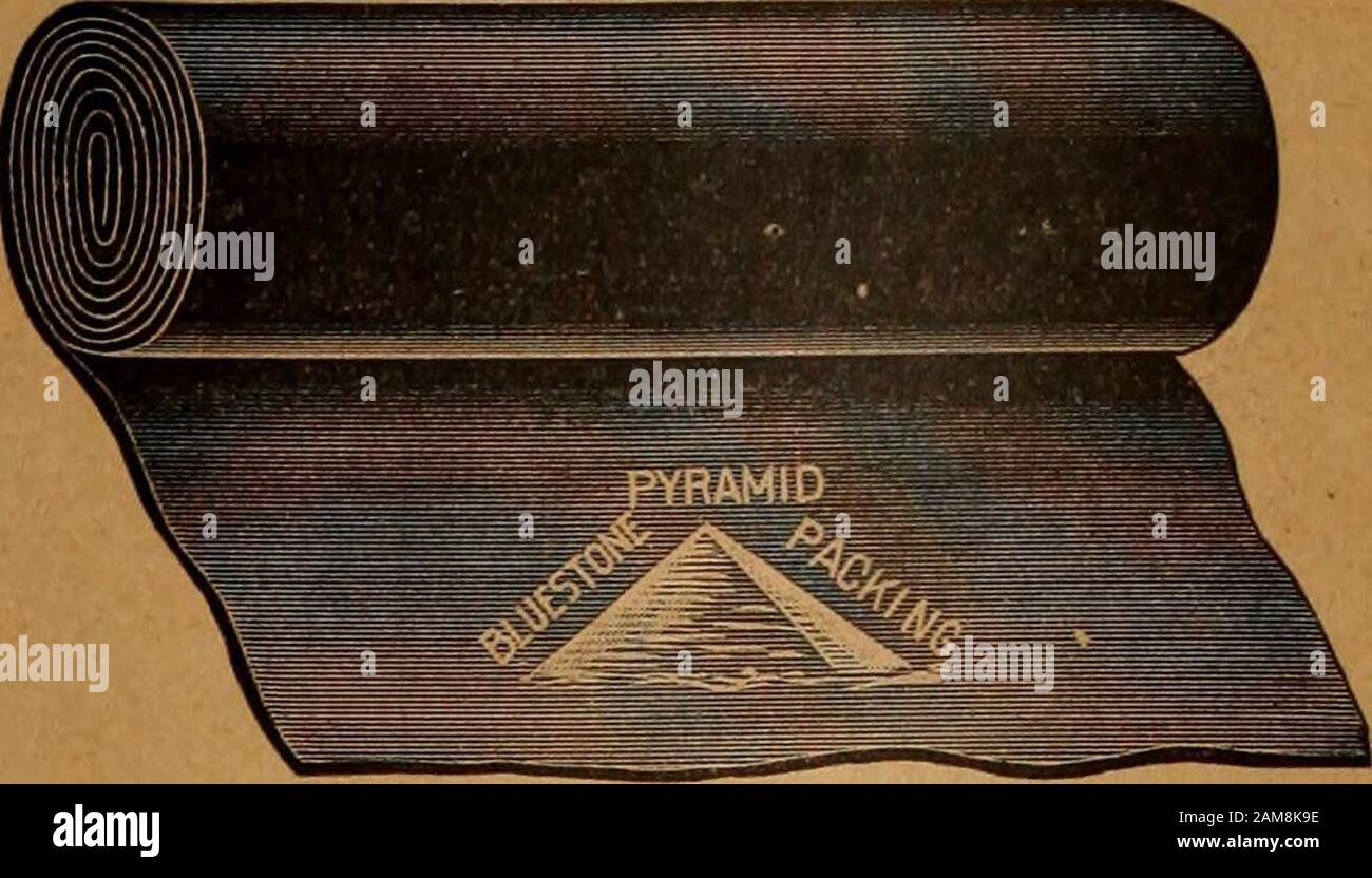 Merchandising Matériel Janvier-Juin 1897 . Inc. 1895 Black Diamond File Works G. & H. Barnett Company PHILADELPHIA Twelve ^^^^*W médailles 1*F *K Décernées Par DES JURÉS * Prix spécial des expositions internationales Médaille d'or à Atlanta, 1895 AVEZ-VOUS ESSAYÉ ? LA MARQUE PYRAMID. GARNITURE HAUTE PRESSION BLUESTONE POUR STEAMHOT OU EAU FROIDE ET AIR. Emballe tout aussi bien pour tous. Il n'y a pas de conditionnement fait qui durera aussi longtemps ou sans picots aussi bien que l'action de Sieam Heat. Rouleaux de stock d'environ 36 pouces de large et 1/32, 1/16, 3/32, ou 1/8 po d'épaisseur. Fabricants De Semelles: La Gutta Pergha Et La Fabric. De Caoutchouc Go. DE TORONTO, LT Banque D'Images