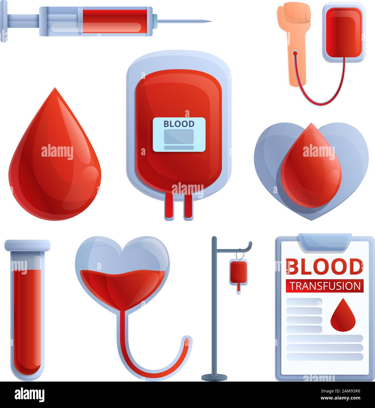 Jeu d'icônes de transfusion sanguine. Ensemble de dessins animés d'icônes vectorielles transfusionnelles pour la conception de sites Web Illustration de Vecteur