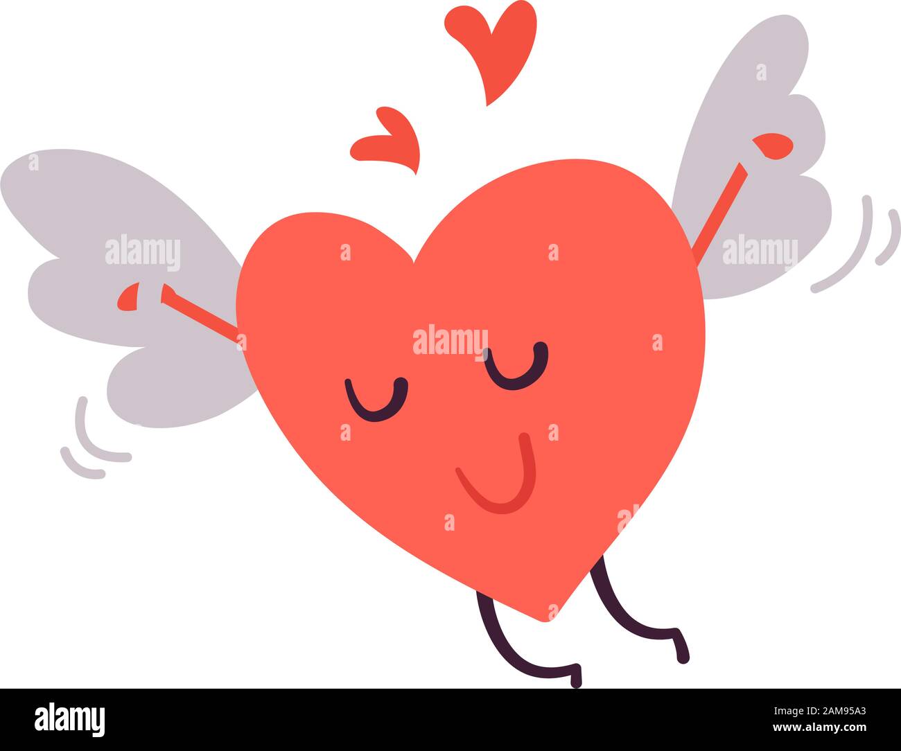 Illustration vectorielle mignonne isolée sur fond blanc. Joyeux cœur volant dans l'amour. Ailes d'amour. Carte vectorielle Happy Valentines Day. L'amour est dans l'air Illustration de Vecteur