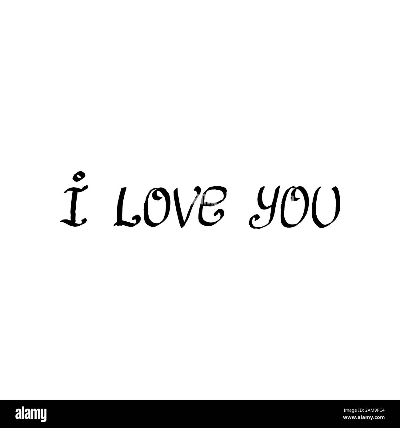 Lettrage de texte dessiné à la main je t'aime. Illustration de calligraphie vectorielle isolée sur fond blanc. Expression pour bannières, insignes, carte postale, t-shirt, imprimés, affiches. EPS10 Illustration de Vecteur