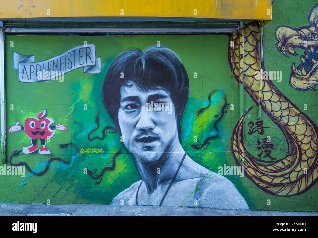 Vue sur la peinture murale de Bruce Lee à Chinatown, San Francisco, Californie, États-Unis d'Amérique, Amérique du Nord Banque D'Images
