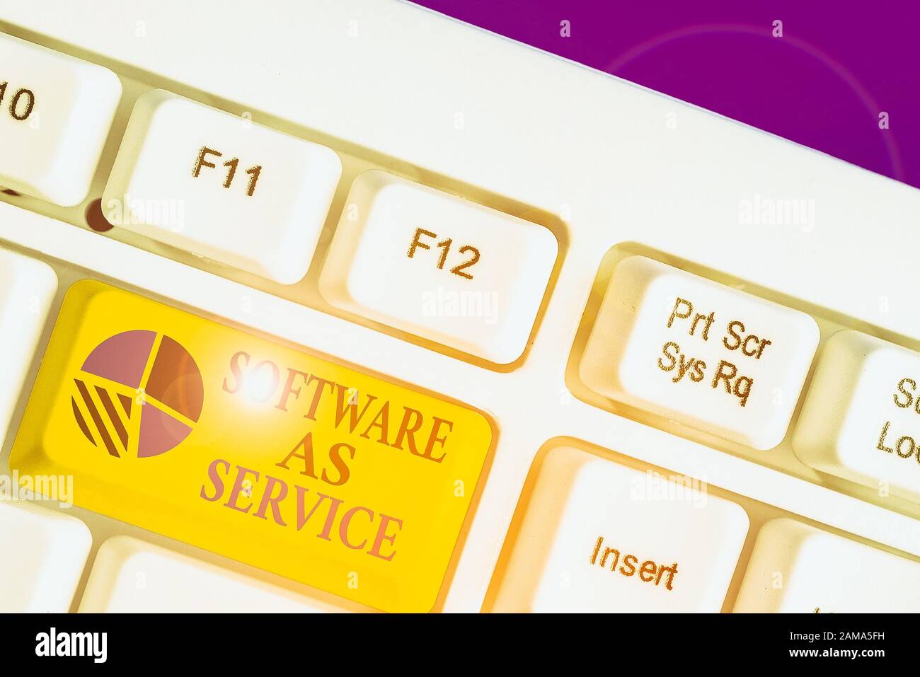 Main conceptuel écrit, indiquant le logiciel en tant que service. Le sens du concept Deanalysisd sur abonnement sous licence centralisée et Banque D'Images