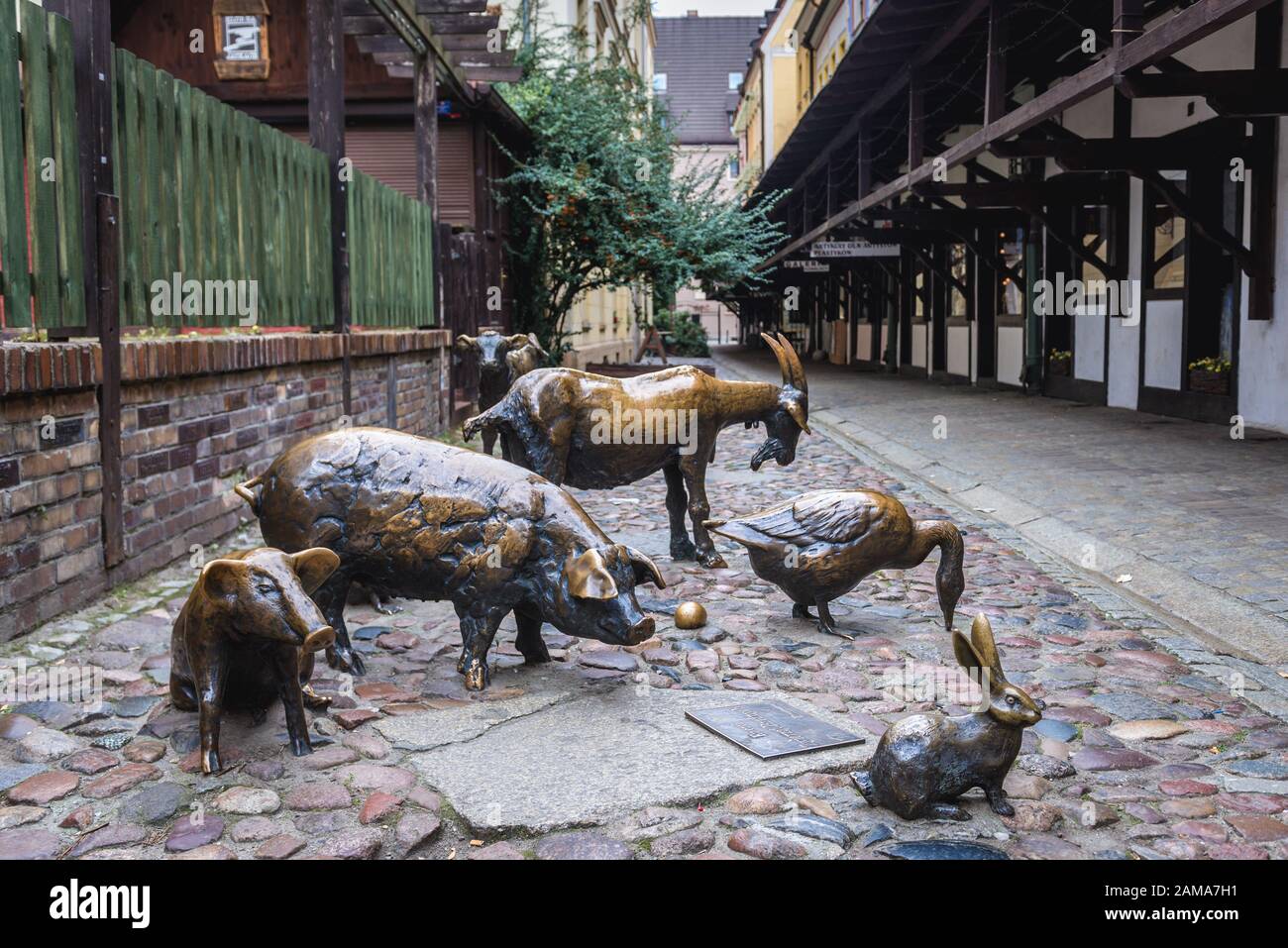 Monument en l'honneur des animaux Abattus appelé Jatki - Les Shambles sur la vieille ville de Wroclaw dans la région de Silésie en Pologne Banque D'Images