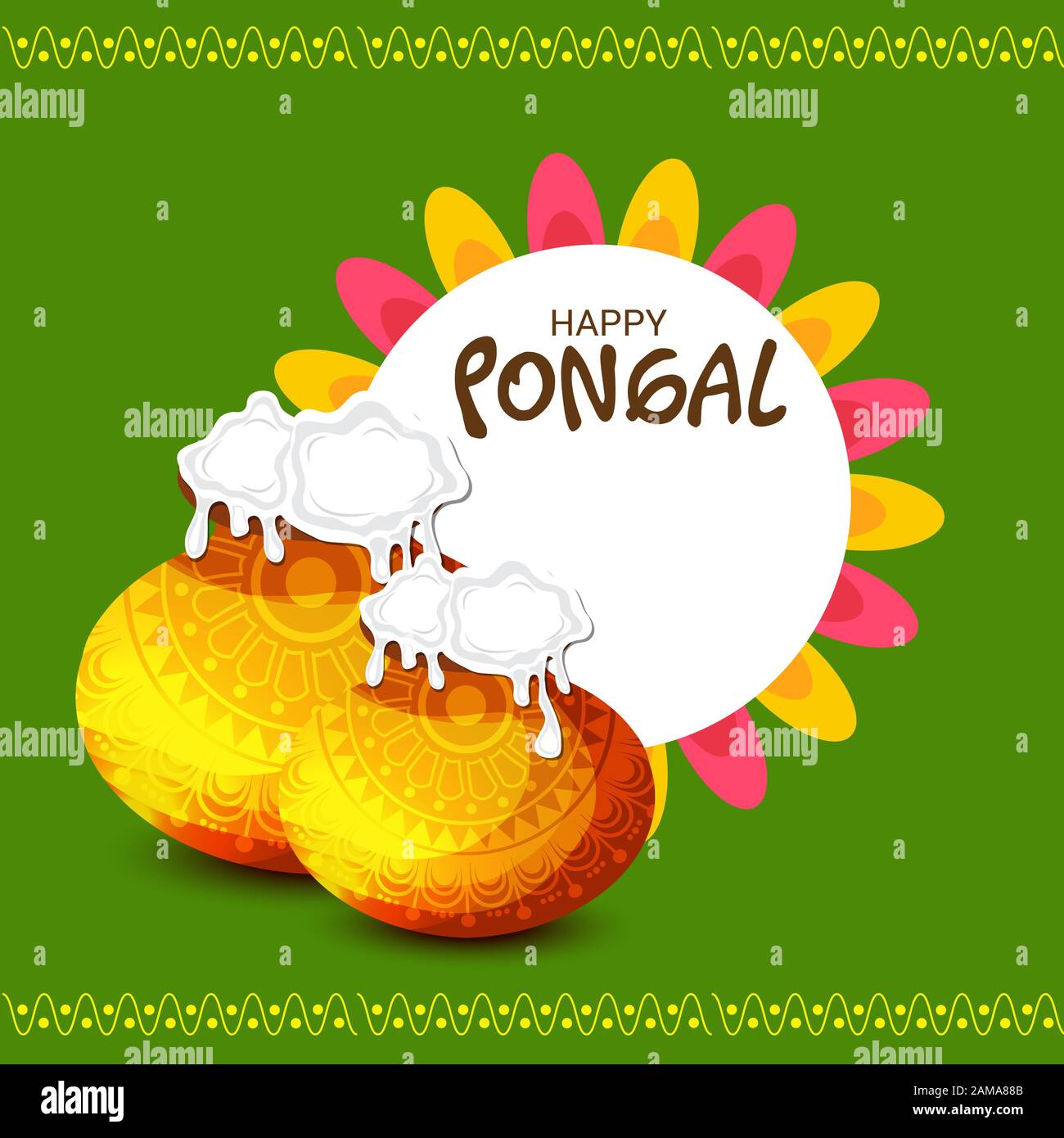 Vector illustration d'un arrière-plan pour heureux Pongal Maison de Harvest Festival du Tamil Nadu au sud de l'Inde. Banque D'Images