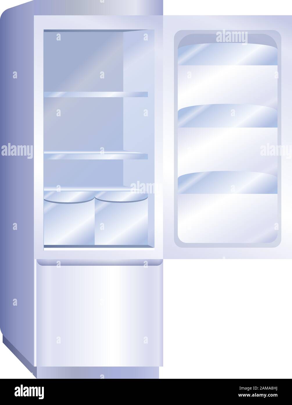 Ouvrez l'icône moderne du réfrigérateur. Dessin animé d'une icône vectorielle de réfrigérateur moderne ouverte pour le web design isolé sur fond blanc Illustration de Vecteur