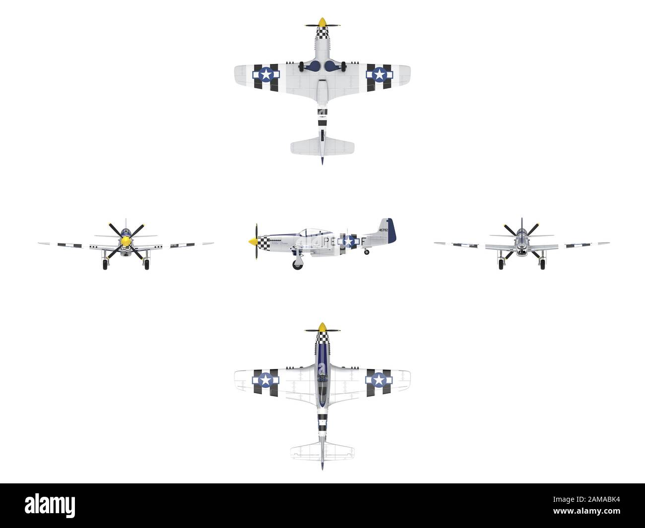 Rendu tridimensionnel de vues multiples d'un avion de chasse de la seconde guerre mondiale. Banque D'Images