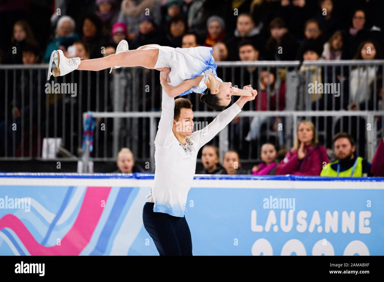 LAUSANNE, SUISSE. 12 janvier 2020. PANFILOVA Apollinariia / RYLOV Dmitry (RUS) participer au patinage en couple - Patinage gratuit lors des Jeux Olympiques de la Jeunesse de Lausanne 2020 à la patinoire de Lausanne le dimanche 12 janvier 2020. LAUSANNE, SUISSE. Crédit: Taka G Wu/Alay Live News Banque D'Images