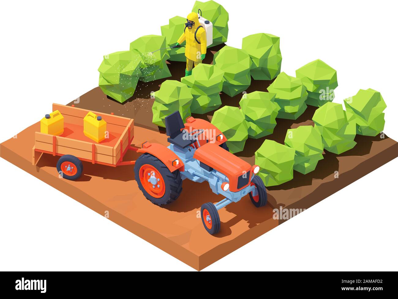 Pesticides de pulvérisation isométriques vectoriels pour les agriculteurs Illustration de Vecteur