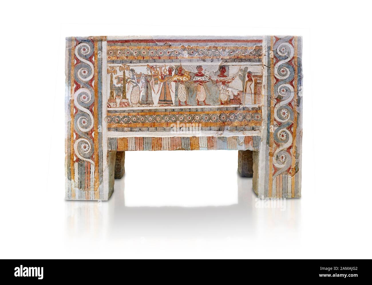 Le Sarcophage Minoan Hagia Triada peint 1370-1300 av. J.-C. Musée Archéologique D'Héraklion. Le Sarcophage calcaire Hagia Triada est peint avec de la fre Banque D'Images
