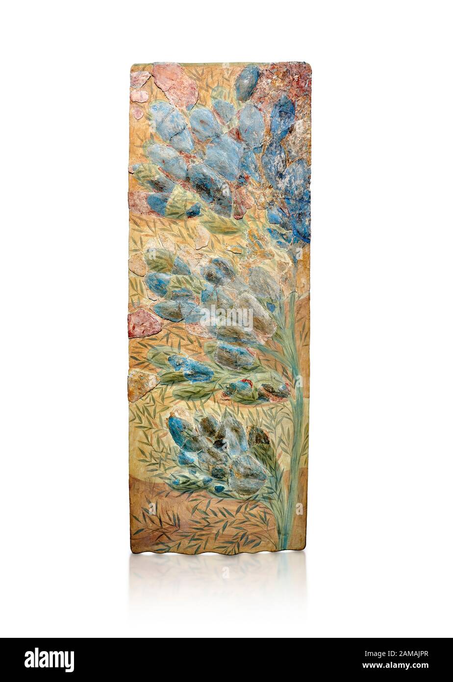 Minoan fresque d'art floral de mur du Palais Knossos, 1600-1300 av. J.-C. Musée Archéologique D'Héraklion. Fond Blanc. Banque D'Images