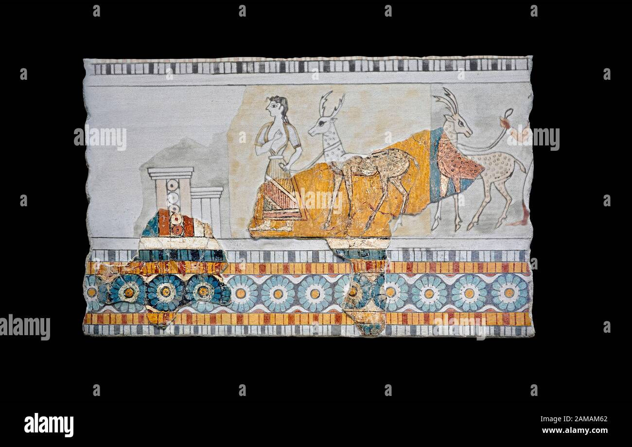 Minoan Wall art freco représentant une procession menant à une chèvre d'Agia Triada (Hagia Triada) Crète. 1450-1300 AV. J.-C. Musée Archéologique D'Héraklion. Bac Banque D'Images