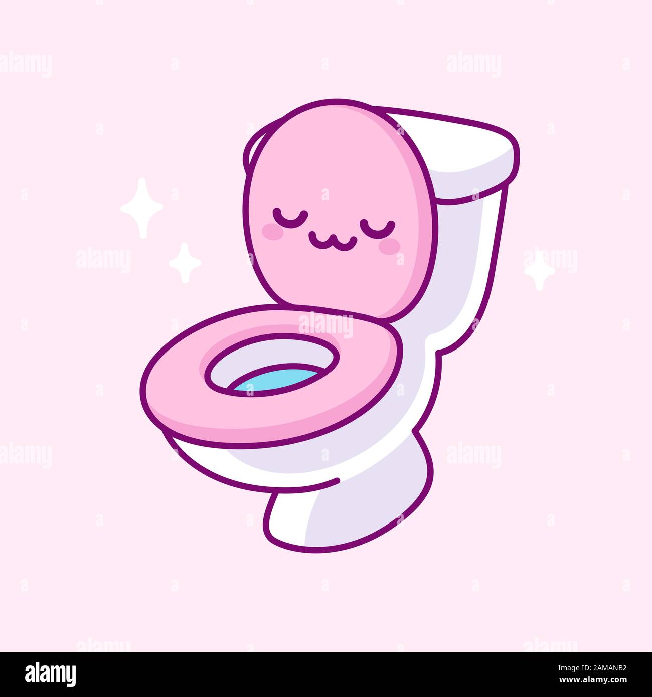 Cuvette de toilette rose Kawaii dessin avec le visage drôle. Illustration simple et mignonne d'un clip vectoriel de dessin animé. Illustration de Vecteur