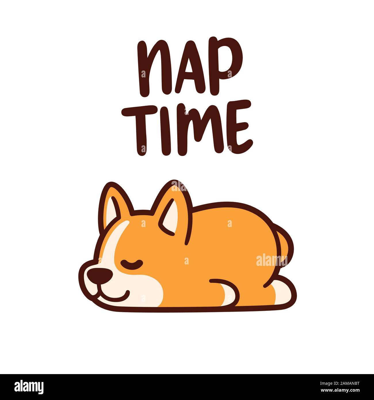 Mignon dessin animé chiot corgi dormant avec texte Temps Nap. Adorable dessin de chien de sommeil, illustration vectorielle. Illustration de Vecteur