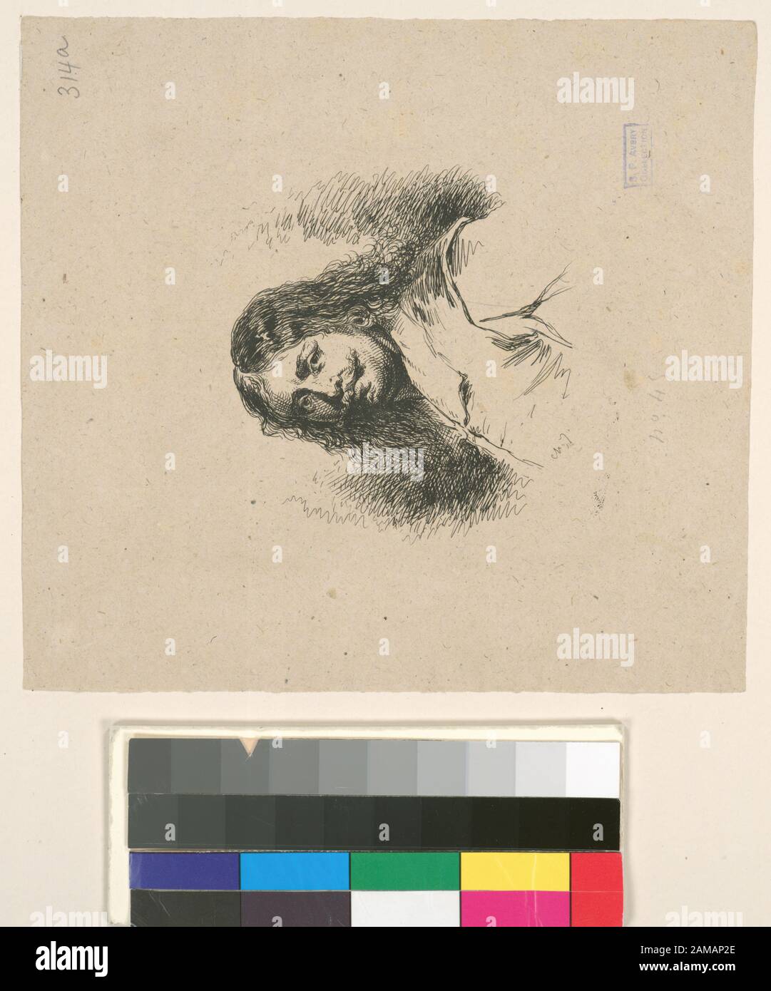 Portrait Holdings enregistré dans une copie ministérielle de l'Oeuvre de ch. Jacque catalogue de ses eaux-forts et pointes pèches / commode par J.J. Guiffrey. Fait partie Des Gravures et des zones sèches de Charles Jacque dans la collection Samuel Putnam Avery. Citation/référence : G 314[(I/II)]; Portrait. Banque D'Images