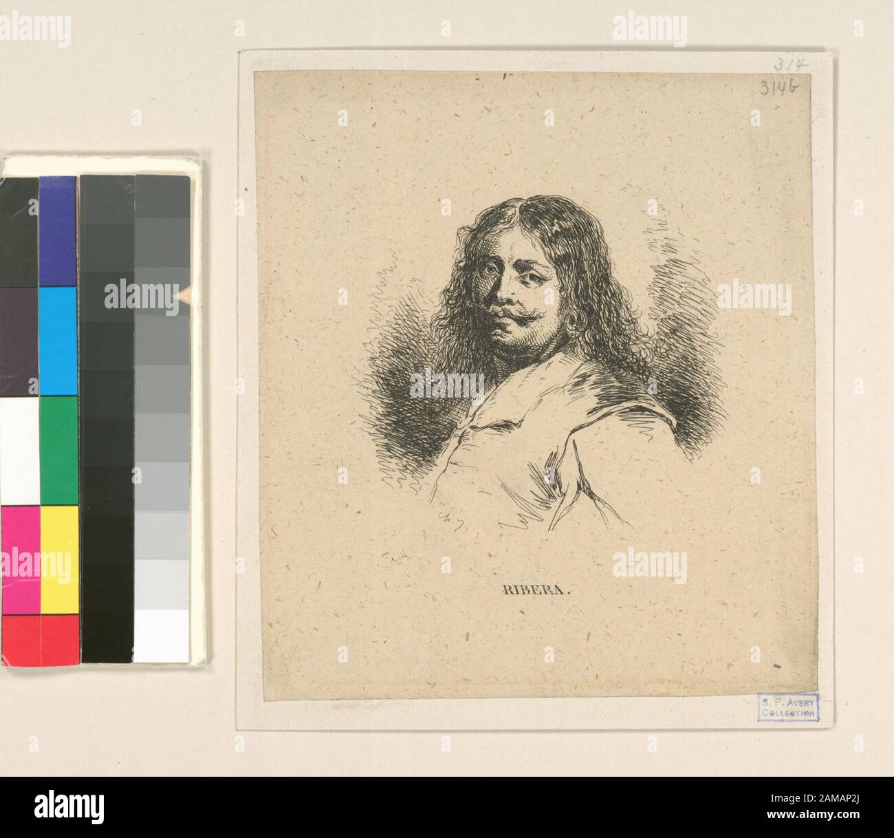 Portrait Holdings enregistré dans une copie ministérielle de l'Oeuvre de ch. Jacque catalogue de ses eaux-forts et pointes pèches / commode par J.J. Guiffrey. Fait partie Des Gravures et des zones sèches de Charles Jacque dans la collection Samuel Putnam Avery. Citation/référence : G 314[(II/II)]; Portrait. Banque D'Images