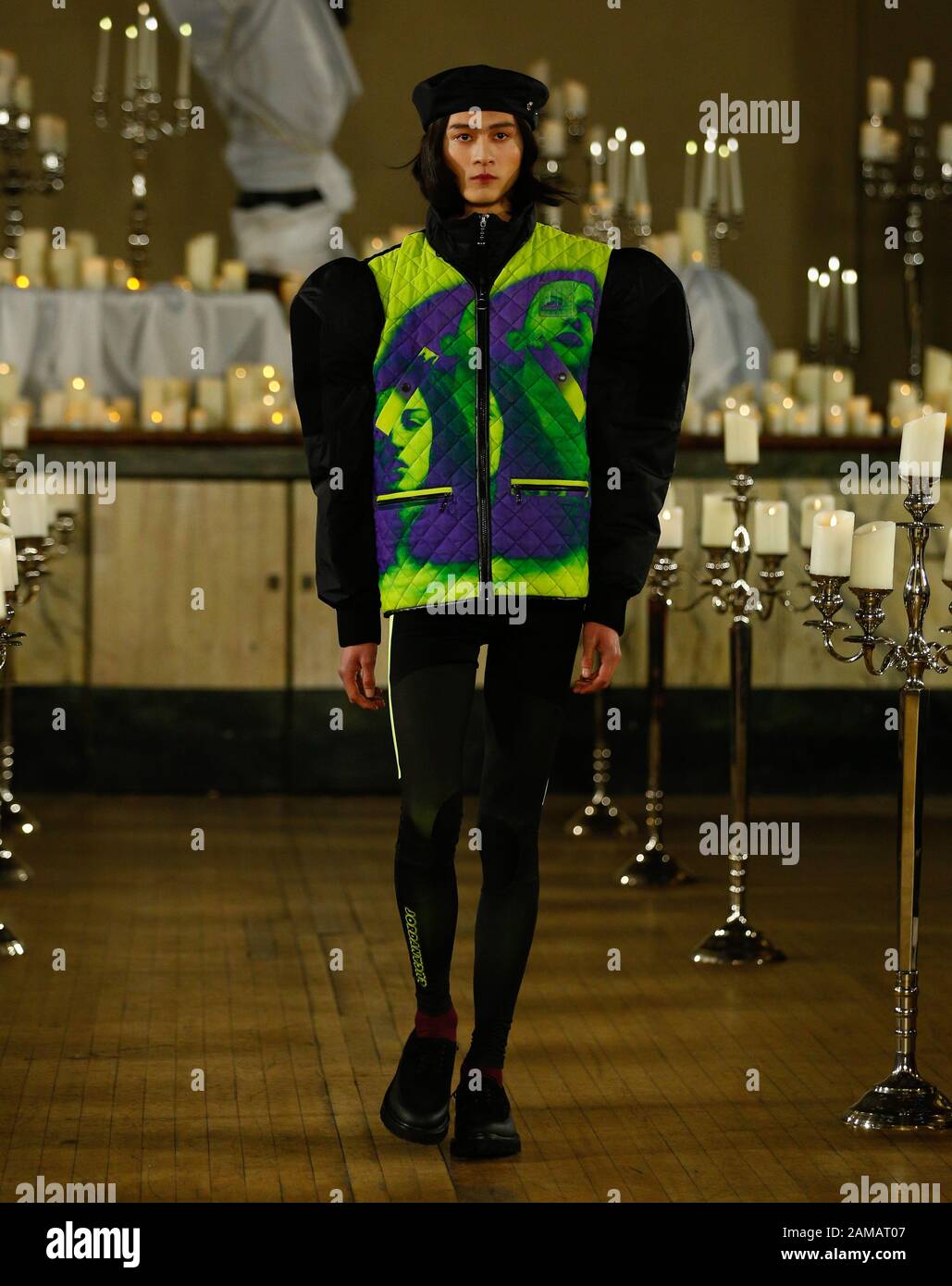 Londres, Royaume-Uni, 05 janvier 2020, JORDANLUCA nouvelle collection de mode pendant la London Fashion week hommes automne hiver 2020, automne hiver 2020 à British Fashion C Banque D'Images