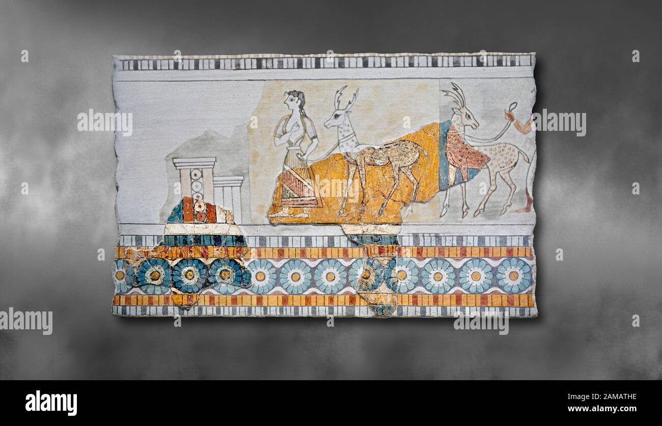 Minoan Wall art freco représentant une procession menant à une chèvre d'Agia Triada (Hagia Triada) Crète. 1450-1300 AV. J.-C. Musée Archéologique D'Héraklion. Gre Banque D'Images