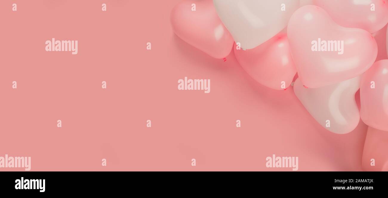 De nombreux messages d'Happy valentines day rose et blanche en forme de coeur fond de ballons border frame télévision coucha avec copie espace pour le texte Banque D'Images