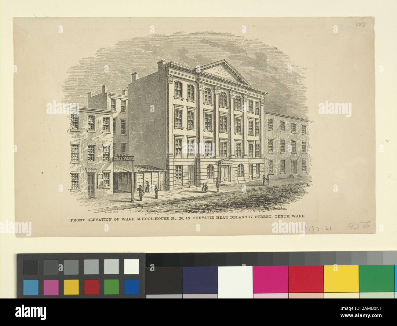 Écoles publiques avant élévation de la maison scolaire de quartier No 20 à Chrystie près de la rue Delancey, dixième quartier Date décrite de Weitenkampf. Citation/référence : ENO 303 (2) Marqué au crayon 1856. Gravures en bois de W. Howland, certaines portant le nom de W. Momberger en tant qu'artiste. Les écoles suivantes : nos 2, Henry St.; 4, Rivington St.; 11, 17ème St.; 13, Houston St.; 18, 51ème St.; 20, Chrystie St.; 21, Marion St.; 37, 87ème St.; 43, 129ème St.; 44, North Moore St.; 45, 24ème St.; 47 12ème St.; 48, 28ème St.; 49, 37ème St. 50, 20ème St. 56, 37ème rue; 58, 19ème rue; salle de conseil de l'éducation, Elm St.; Sch public Banque D'Images