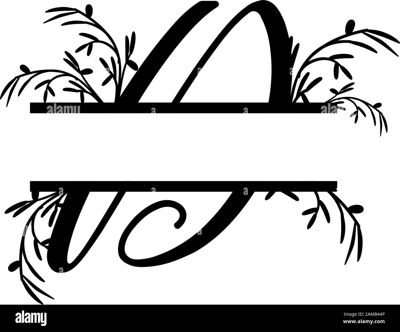 Initiale d vecteur de lettre divisée de monogramme de plante décorative Illustration de Vecteur