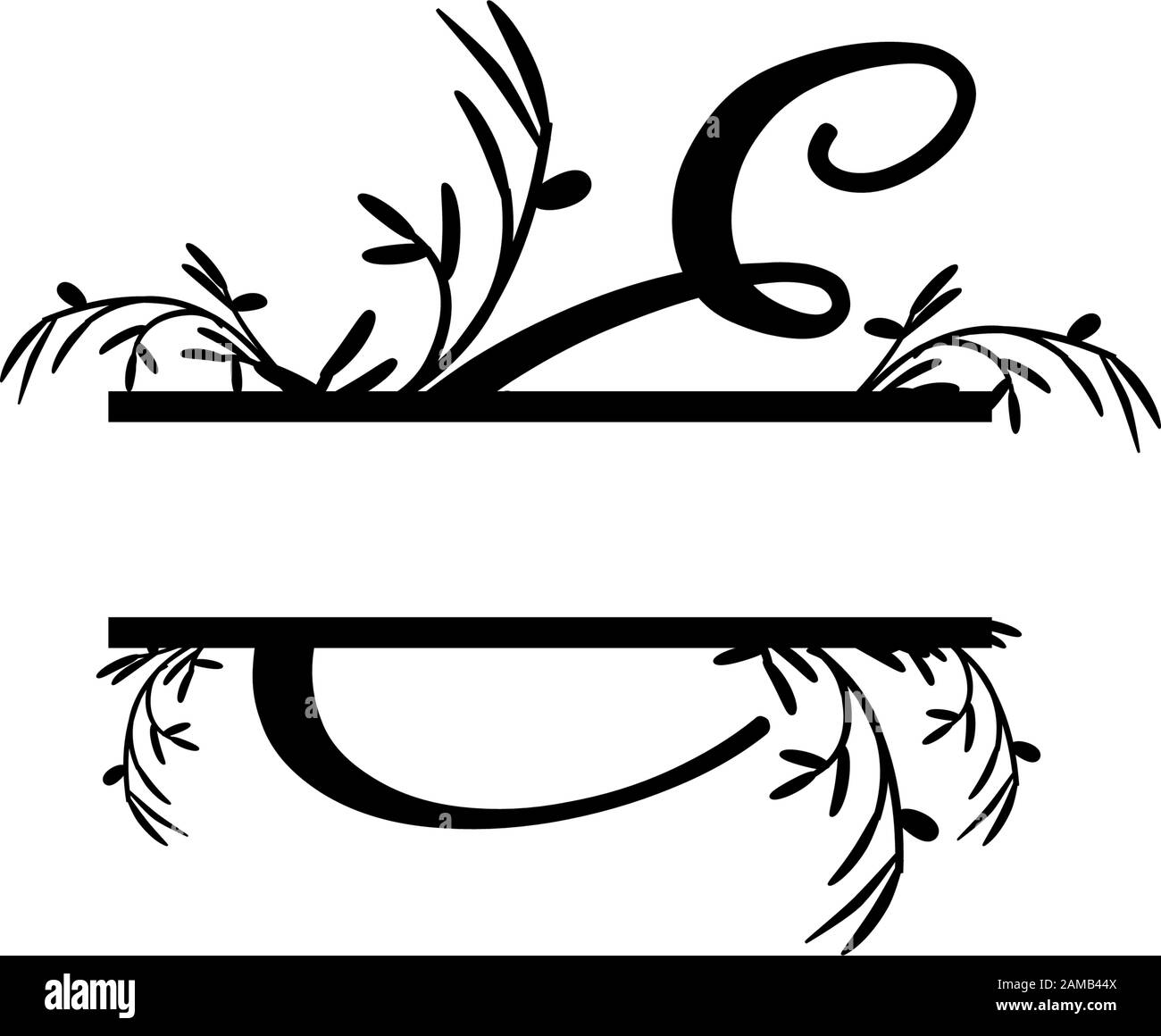 Calligraphie lettre e en majuscule Banque d'images noir et blanc - Alamy