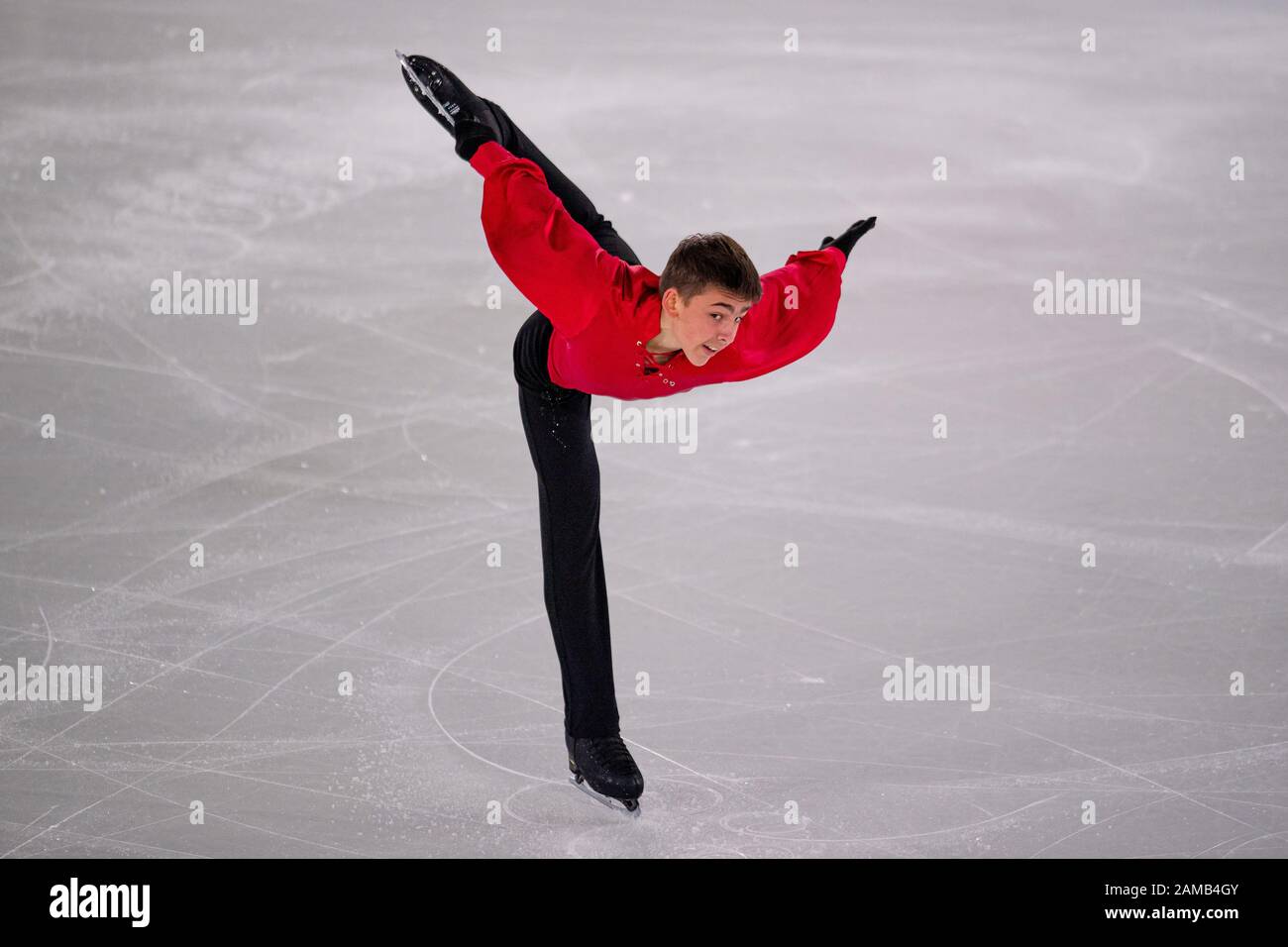 LAUSANNE, SUISSE. 12 janvier 2020. LEVANDI Arlet (est) est en compétition pour le patinage gratuit des hommes lors des Jeux Olympiques de la Jeunesse de Lausanne 2020 à la patinoire de Lausanne le dimanche 12 janvier 2020. LAUSANNE, SUISSE. Crédit: Taka G Wu/Alay Live News Banque D'Images
