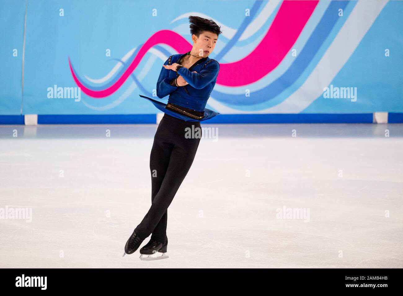 LAUSANNE, SUISSE. 12 janvier 2020. Chen Yudong (CHN) est en compétition pour le patinage gratuit des hommes lors des Jeux Olympiques de la Jeunesse de Lausanne 2020 à la patinoire de Lausanne le dimanche 12 janvier 2020. LAUSANNE, SUISSE. Crédit: Taka G Wu/Alay Live News Banque D'Images