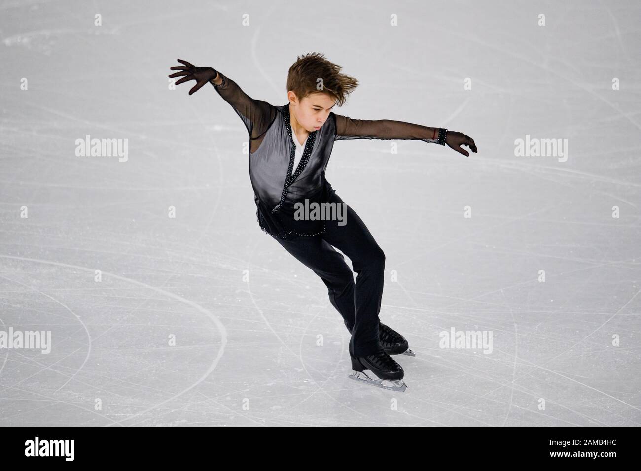 LAUSANNE, SUISSE. 12 janvier 2020. SAMSONOV Daniil (RUS) est en compétition pour le patinage gratuit pour Homme lors des Jeux Olympiques de la Jeunesse de Lausanne 2020 à l'aréna de patinage de Lausanne le dimanche 12 janvier 2020. LAUSANNE, SUISSE. Crédit: Taka G Wu/Alay Live News Banque D'Images