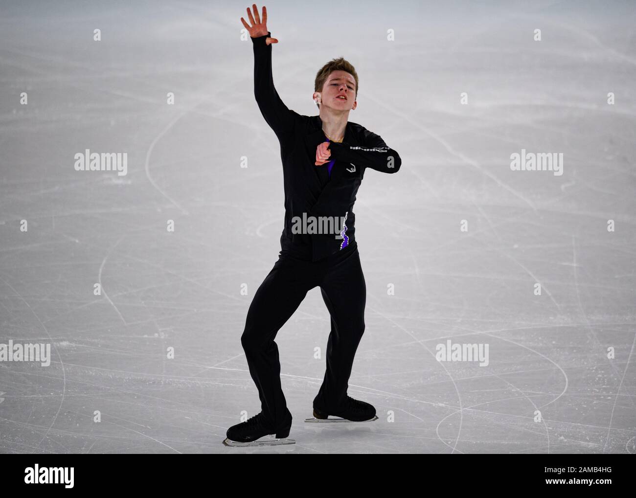 LAUSANNE, SUISSE. 12 janvier 2020. MOZALEV Andrei (RUS) est en compétition pour le patinage gratuit des hommes lors des Jeux Olympiques de la Jeunesse de Lausanne 2020 à l'aréna de patinage de Lausanne le dimanche 12 janvier 2020. LAUSANNE, SUISSE. Crédit: Taka G Wu/Alay Live News Banque D'Images