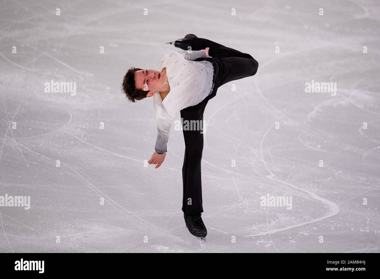LAUSANNE, SUISSE. 12 janvier 2020. Pitot Francois (FRA) est en compétition pour le patinage gratuit des hommes lors des Jeux Olympiques de la Jeunesse de Lausanne 2020 à l'aréna de patinage de Lausanne le dimanche 12 janvier 2020. LAUSANNE, SUISSE. Crédit: Taka G Wu/Alay Live News Banque D'Images