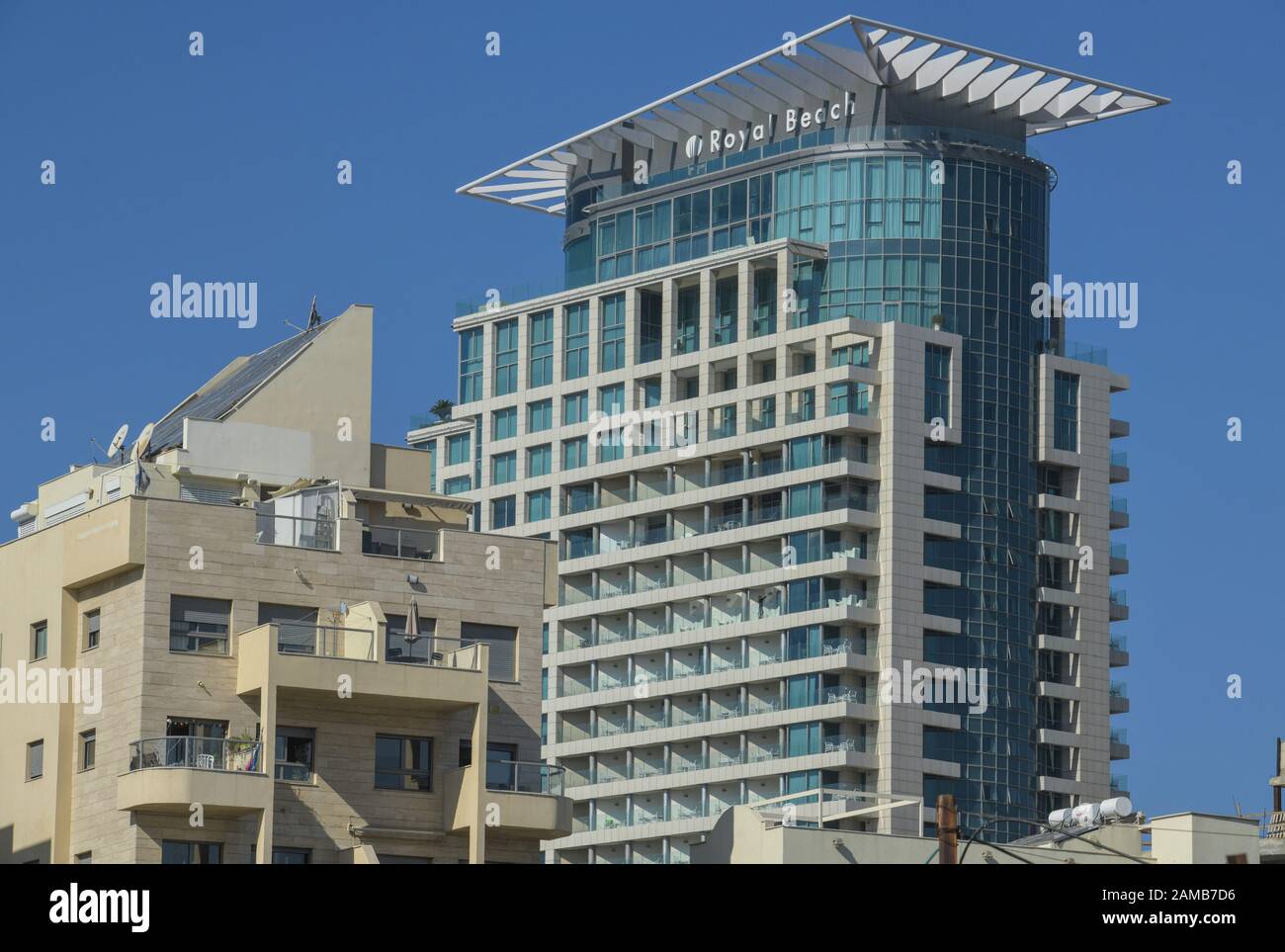 Wohnhaus, Hôtel Rechts Royal Beach, Tel Aviv, Israël Banque D'Images